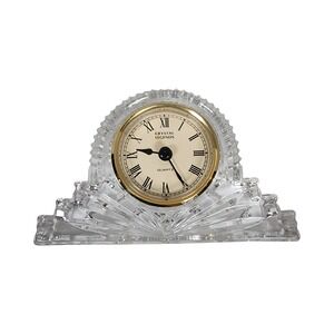 Vintage Godinger Crystal Legends Desk Clock Crystal Quartz Roman Numerals 6in